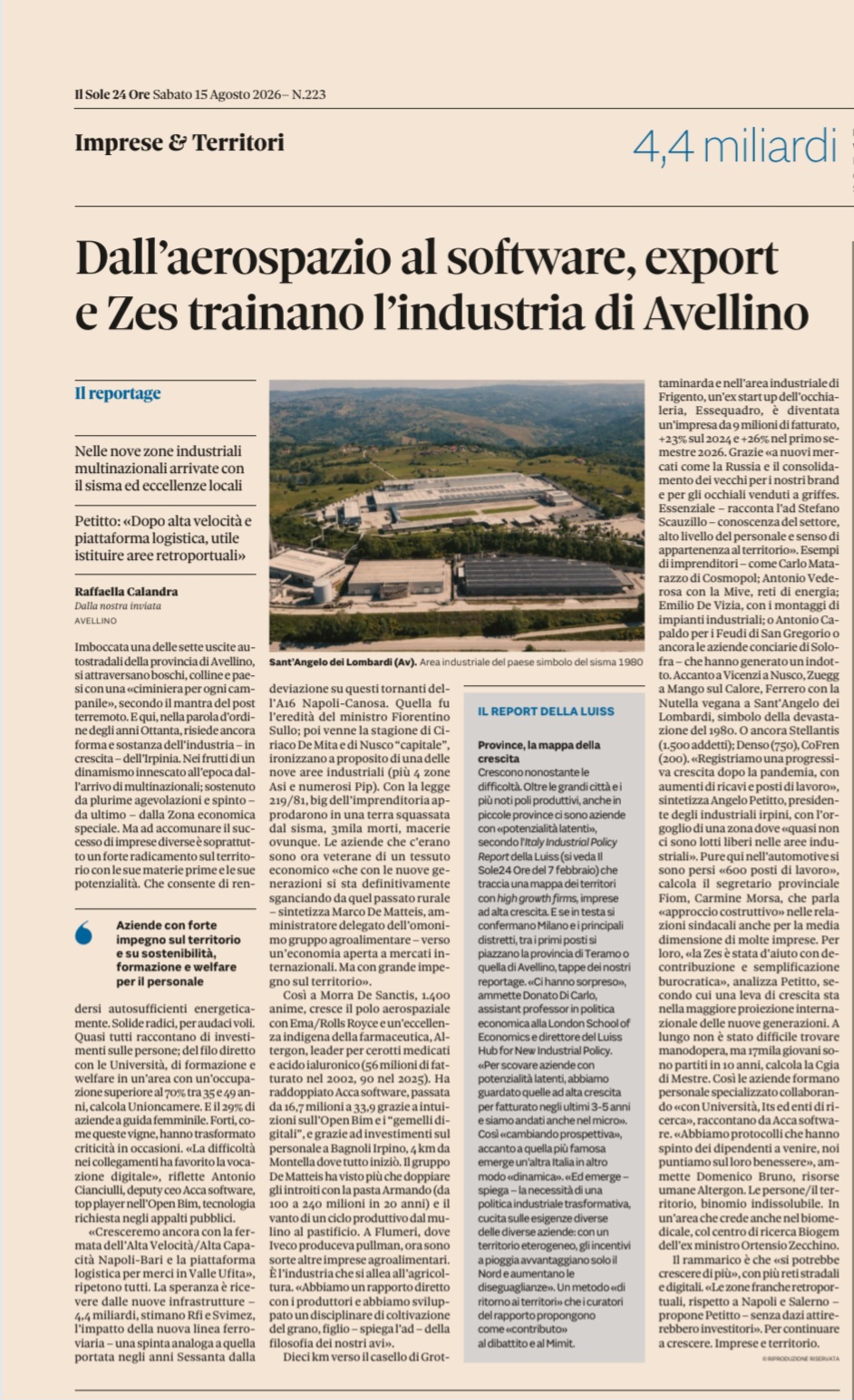Immagine di copertina: INDUSTRIA, AQUINO (LEGA): «I DATI SULL’IRPINIA CONFERMANO GLI EFFETTI DELLA STABILITÀ DI GOVERNO. ORA ACCELERARE SU INVESTIMENTI E INFRASTRUTTURE»