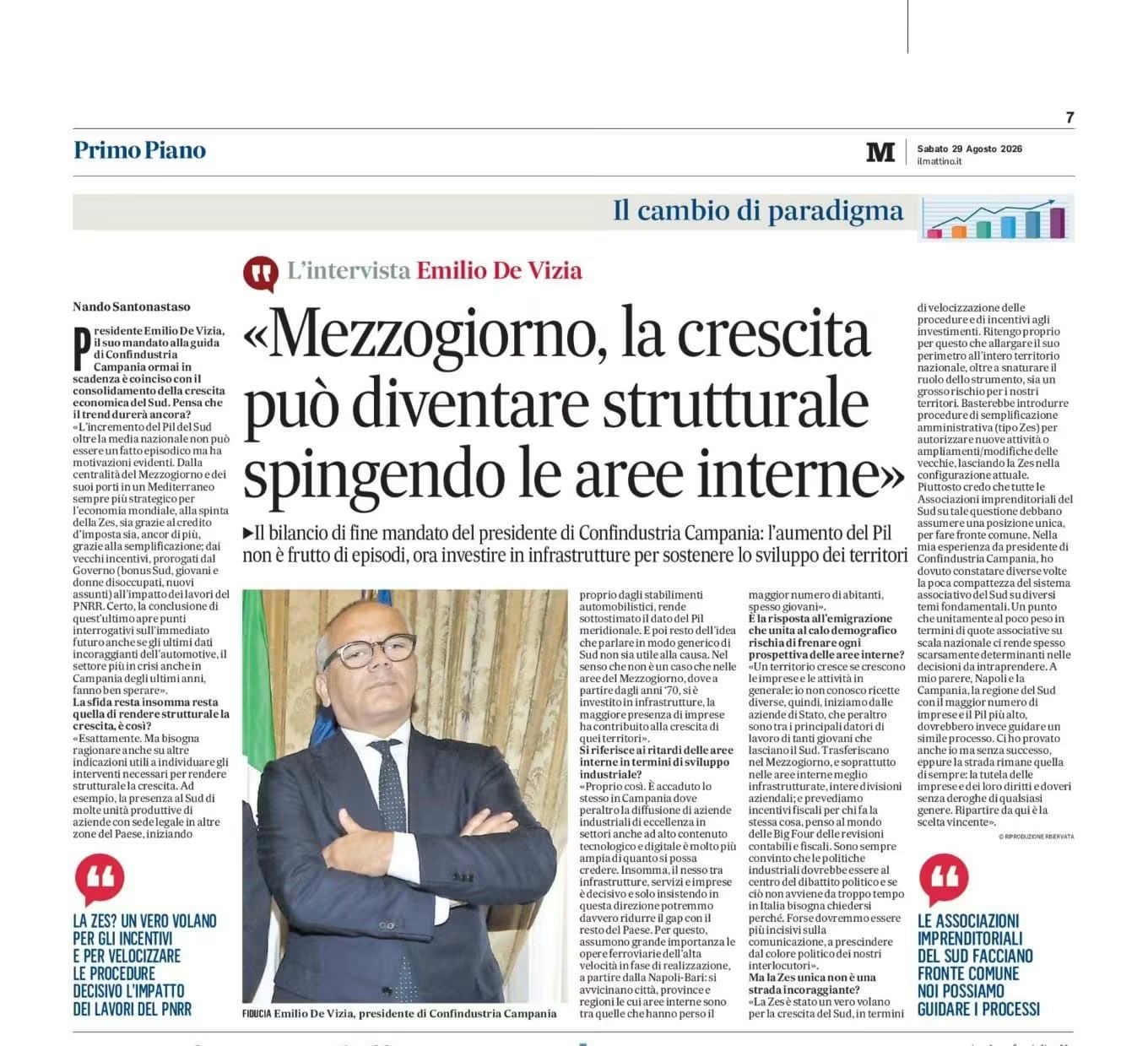 Immagine di copertina: ZES, AQUINO: «DE VIZIA HA RAGIONE, SENZA INFRASTRUTTURE LA CRESCITA NON DIVENTA STRUTTURALE. DA MESI ATTENDIAMO FICO»